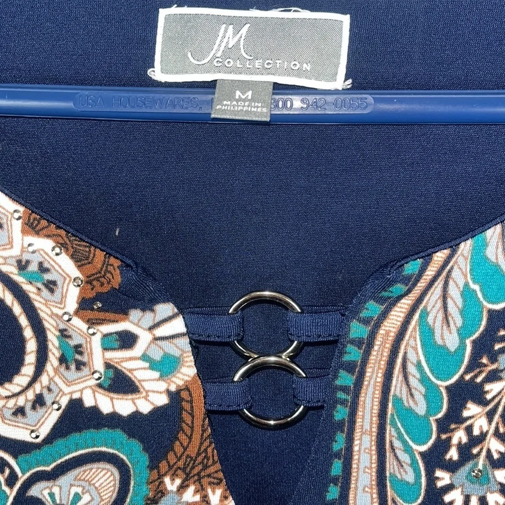 JM Collection 3/4 sleeve studded tunic boho chic Sz M